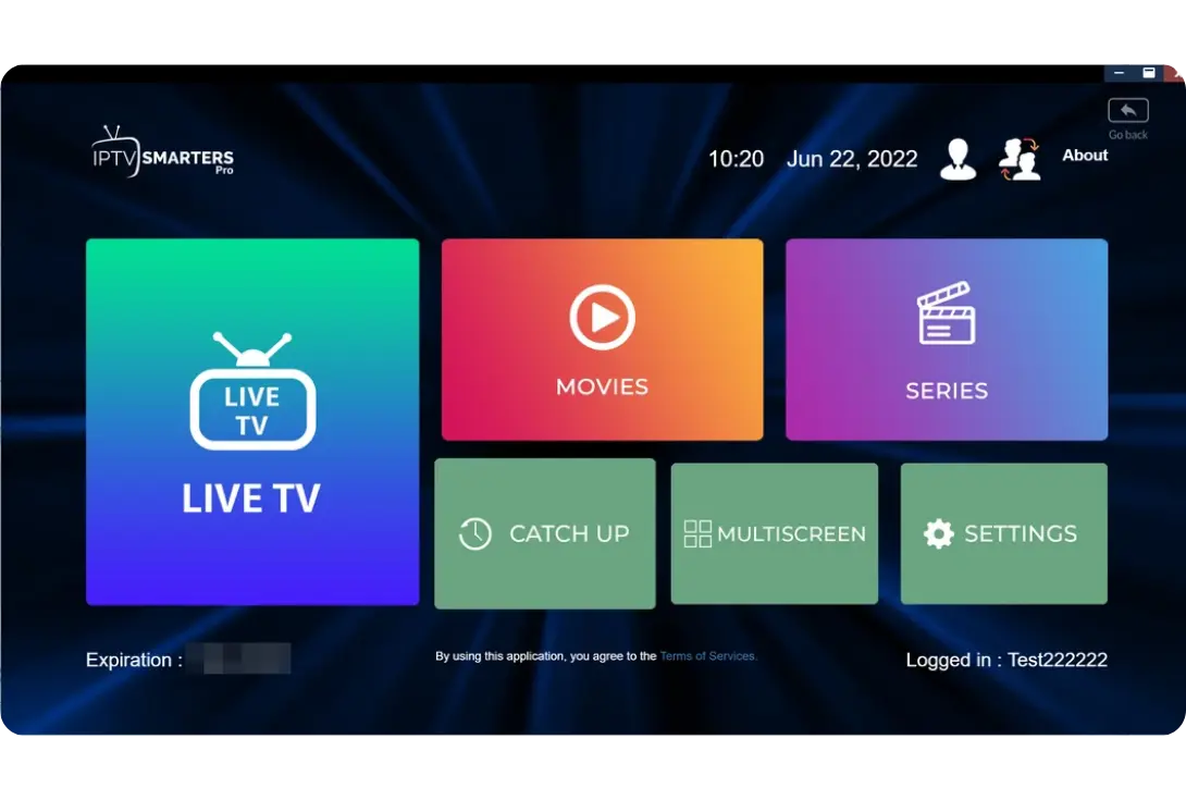 Application IPTV Smarters Pro affichée sur une TV avec abonnement IPTV France